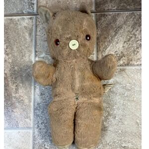 Vintage 1940s Teddy Bear Stuffed Animal Button Nose Plush Toy Brown